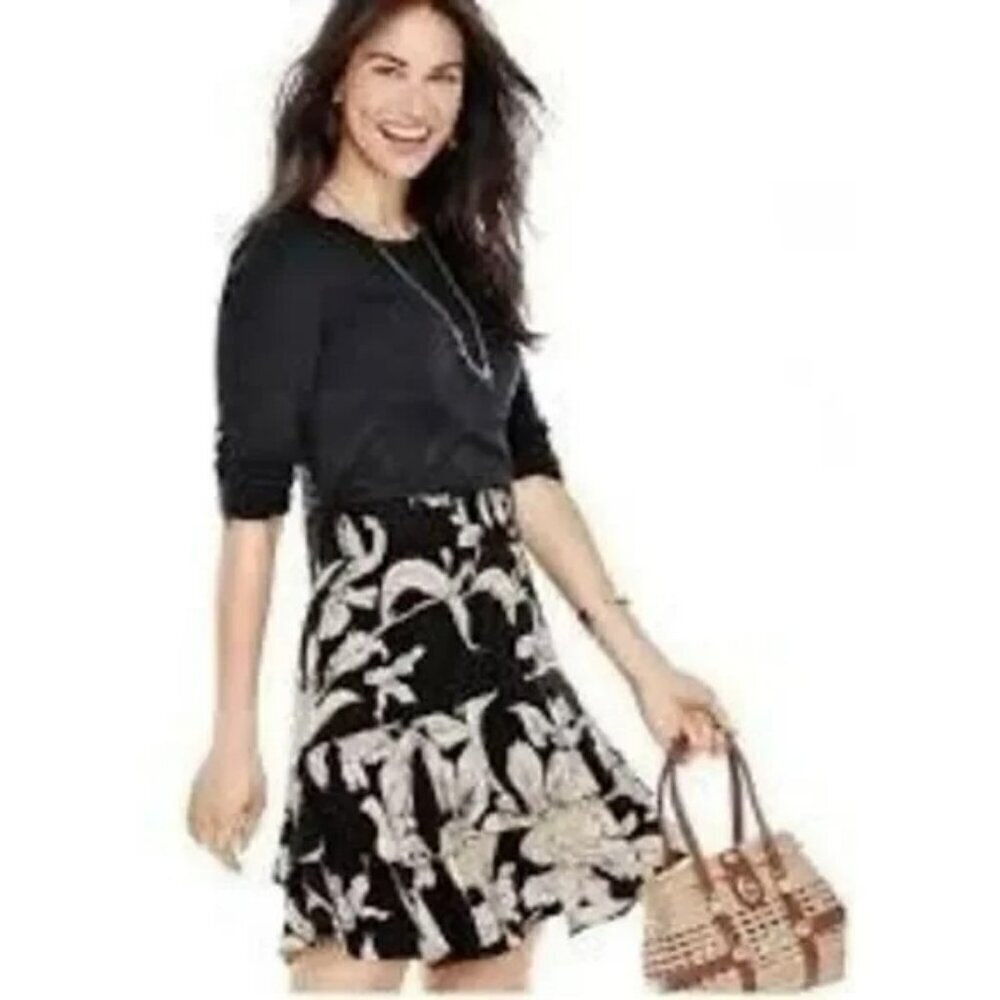 CABI Isabel Short Skirt Black & Taupe Floral Sz L #5053 NWOT